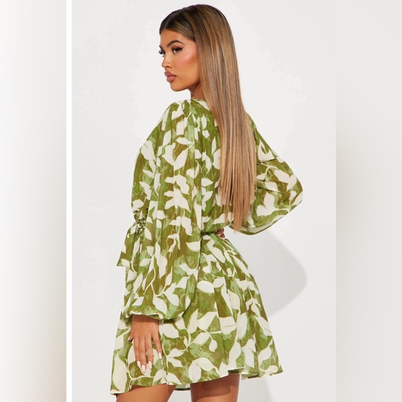 Fashion Nova Olive Leaf Long Sleeve Dress - Picture 2 of 2